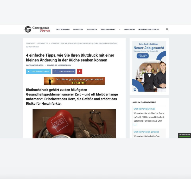 Gastronomie News — Blutdruck senken
